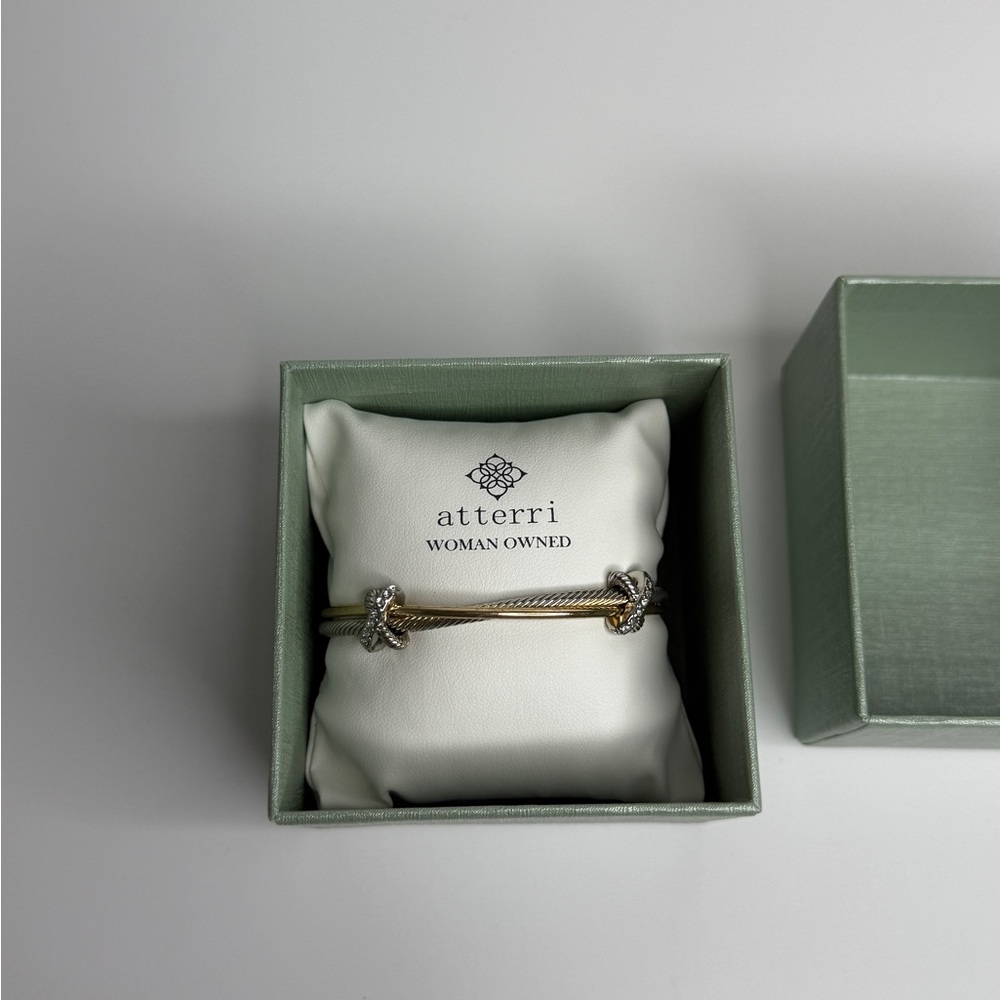 NWT Atterri silver and gold twisted cable crystals cuff bracelet with defect - Picture 5 of 6